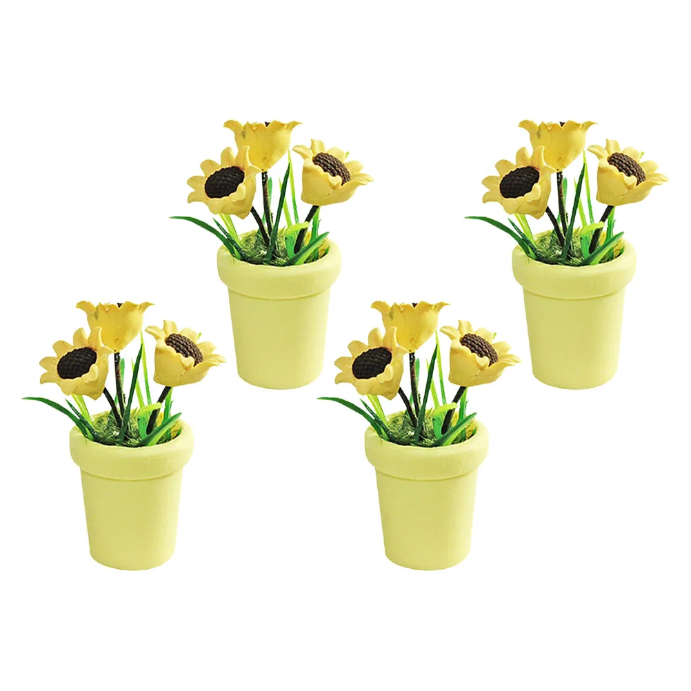 

4pcs Miniature Sunflower Bonsai Resin Fake Compact Decor Desktop Micro Landscape Easy Assembly Tiny Artificial Potted Plant Mini