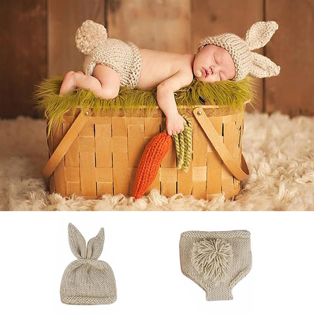 

1 set 1 Newborn Easter Photo Shoot Costume Crochet Knit Hat Pants Set For Photography Outfit Prop Skin Friendly Breathable