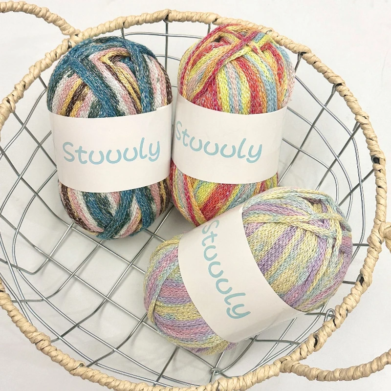 2.5mm Section Dyed Silver Graffiti Line Fancy Hollow Cotton Round Yarn for Handmade DIY Bags and Hats Clothing Knitting