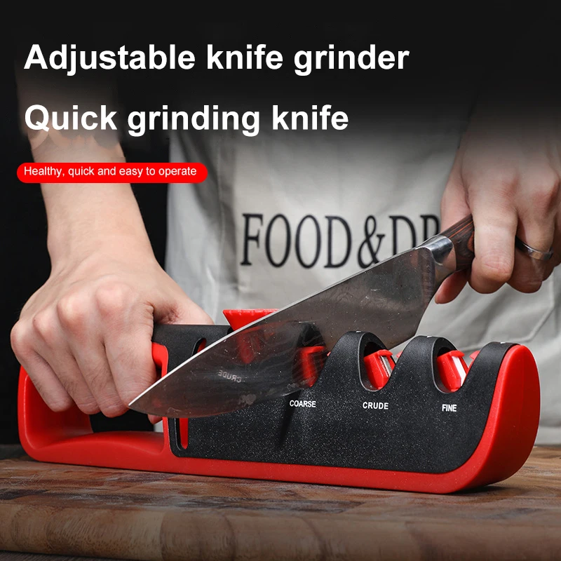 1Pc Black/Red Stainless Steel Kitchen Facilitative Sharpener Tool Angle Adjustable Five In One Knife Sharpener Professional