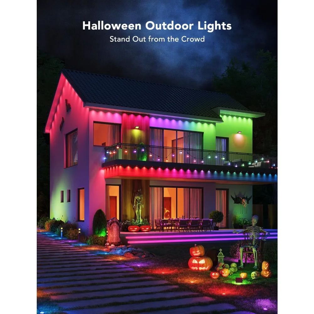 Outdoor Ground Lights 2, 50ft Outdoor Lights for Halloween, 15 Pack RGBIC Pathway Lights with 100LM Warm White, IP67 Waterproof