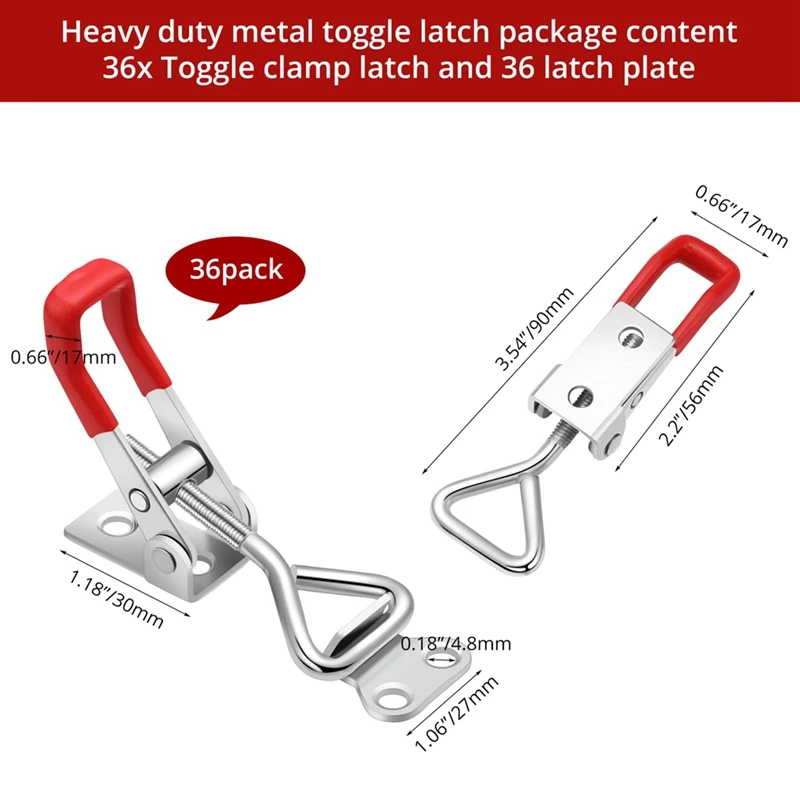 36Pcs Adjustable Toggle Latch Clamp Pull Latch 4001 Heavy Duty Latch Lock Metal Door Latches Sturdy Latches Hardware Durable