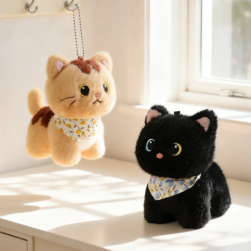 13/22cm Super Soft Fluffy Big-Eyed Kitty Plush Pendant Orange Tabby Calico Ragdoll Cat Stuffed Plushies Doll for Desk Decoration