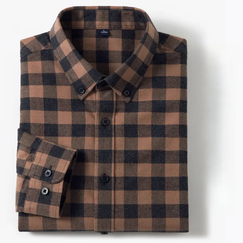 New in Shirt Plaid 100%Cotton Brushed Long Sleeve Shirts for Men Slim Fit Casual Tops High Quality Designer Vintage Clothes - Image 4
