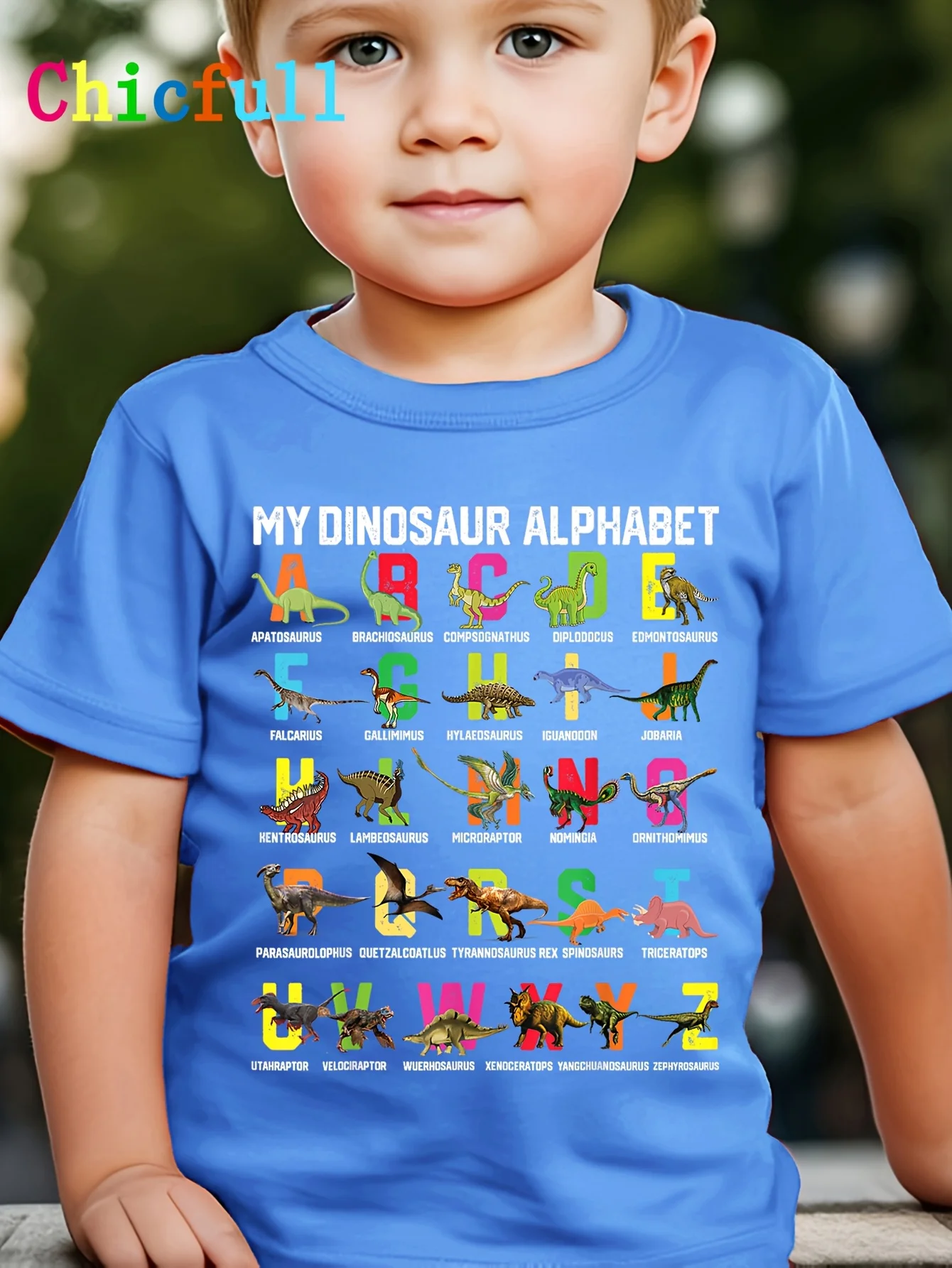 Kids Boys Crew Neck Tee, Creative My Dinosaur Alphabet Print Casual Short‑Sleeve Boy Clothes