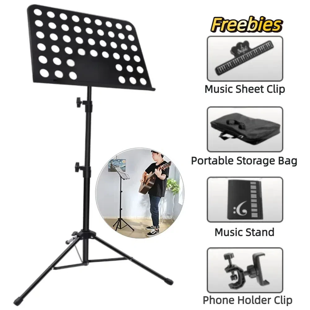 

Adjustable Height Sheet Music Stand with Carrying Bag Sturdy Music Book Holder Foldable Portable Music Sheet Clip Holder