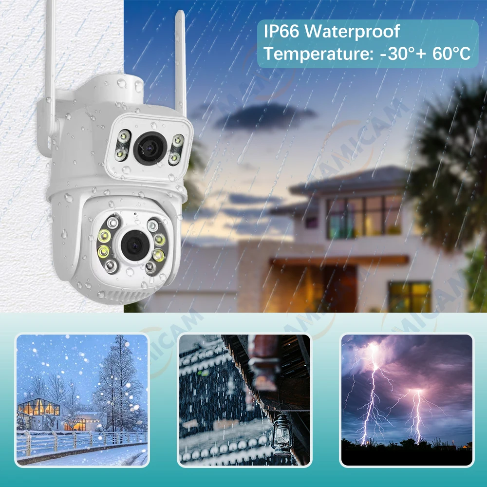6MP WIFI IP Camera Dual Lens Dual Screen Outdoor PTZ Auto Tracking AI Human Detection Security Home CCTV Camera ICSEE App