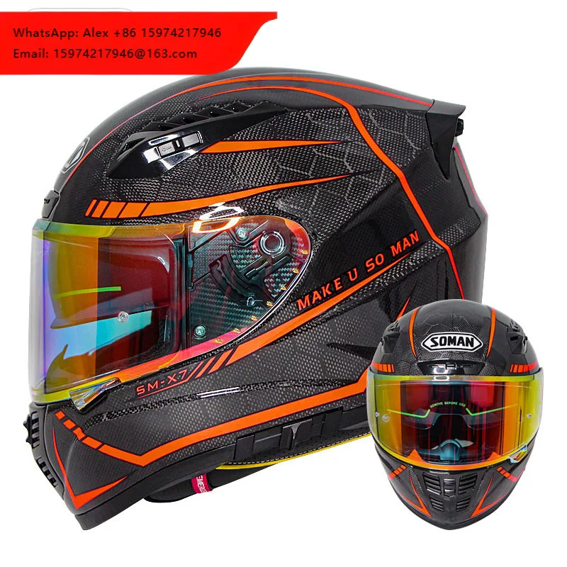 Factory Direct SOMAN X7 Carbon Fiber Motorcycle Helmets With Chrome Double Lens Capacetes Premium Casco Product