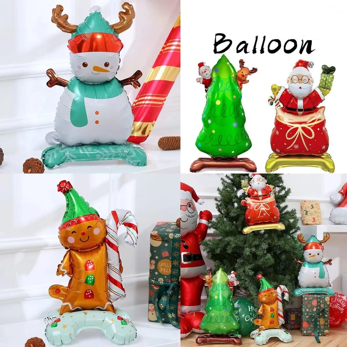 1pcs Christmas themed balloon small base snowman Santa Claus gingerbread man balloon holiday party decoration