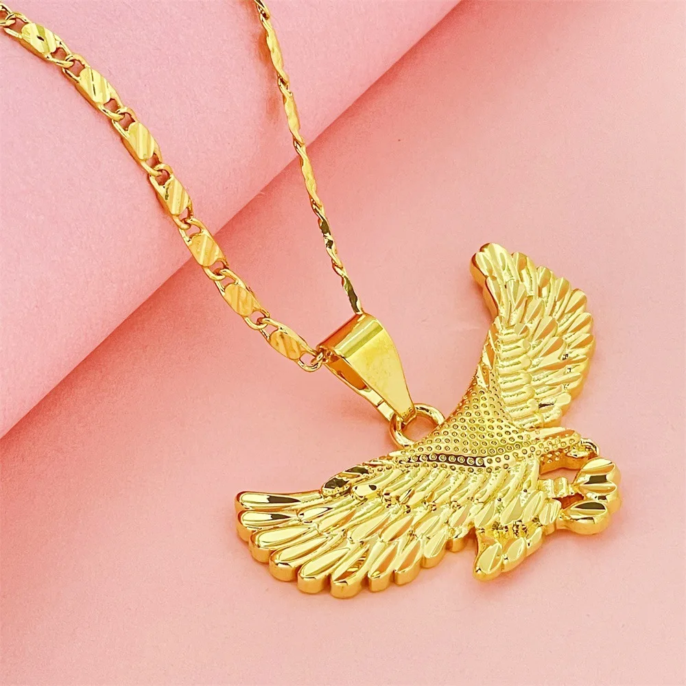 Luxury 24K 9999 Pure Gold real gold Big show grand eagle pendant necklace