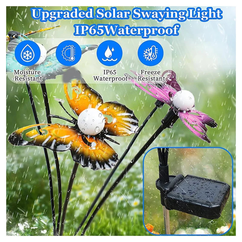 4 PCS Solar Garden Lights Solar Swaying Light 6LED Sway By Wind ABS+Metal For Yard Patio Decoration Warm White