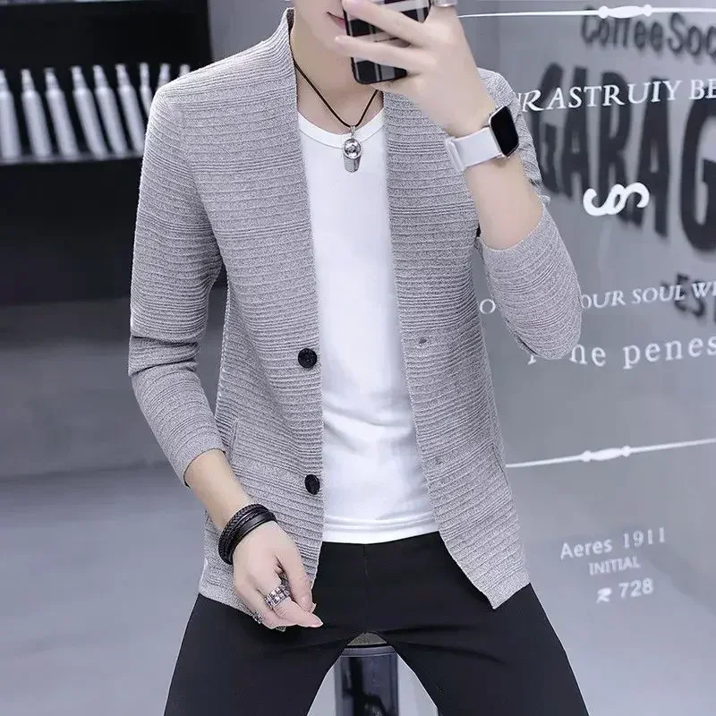 

Knit Sweater Male Men's Clothing Cardigan Black Slim Fit Plain Solid Color Spring Autumn Best Selling Products Casual Cheap