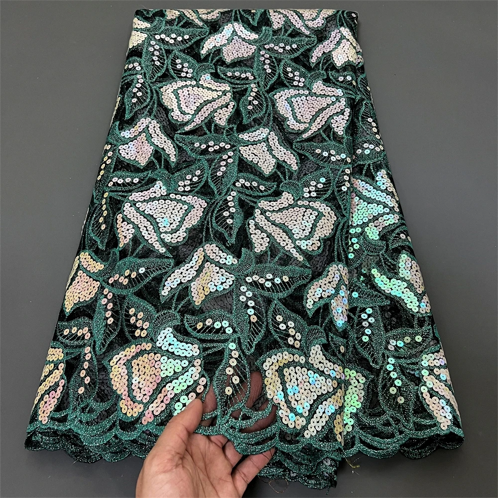 قماش دانتيل تول نيجيري أفريقي، جودة عالية، تطريز، فساتين حفلة موسيقية الأورجانزا، ترتر الخياطة، أحدث، 2025، PS0022، 5 ياردات