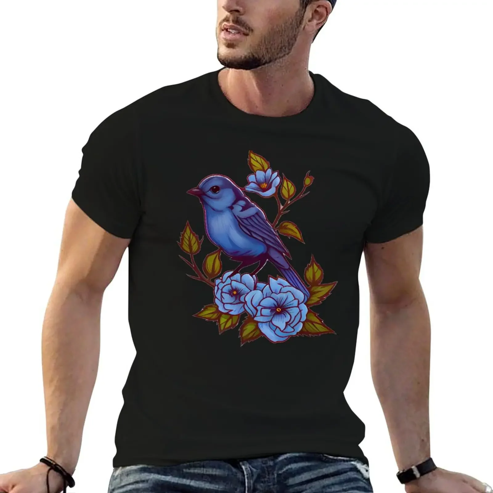 Blue Birds Tattoo T-Shirt kawaii clothes blacks sweat anime shirts men