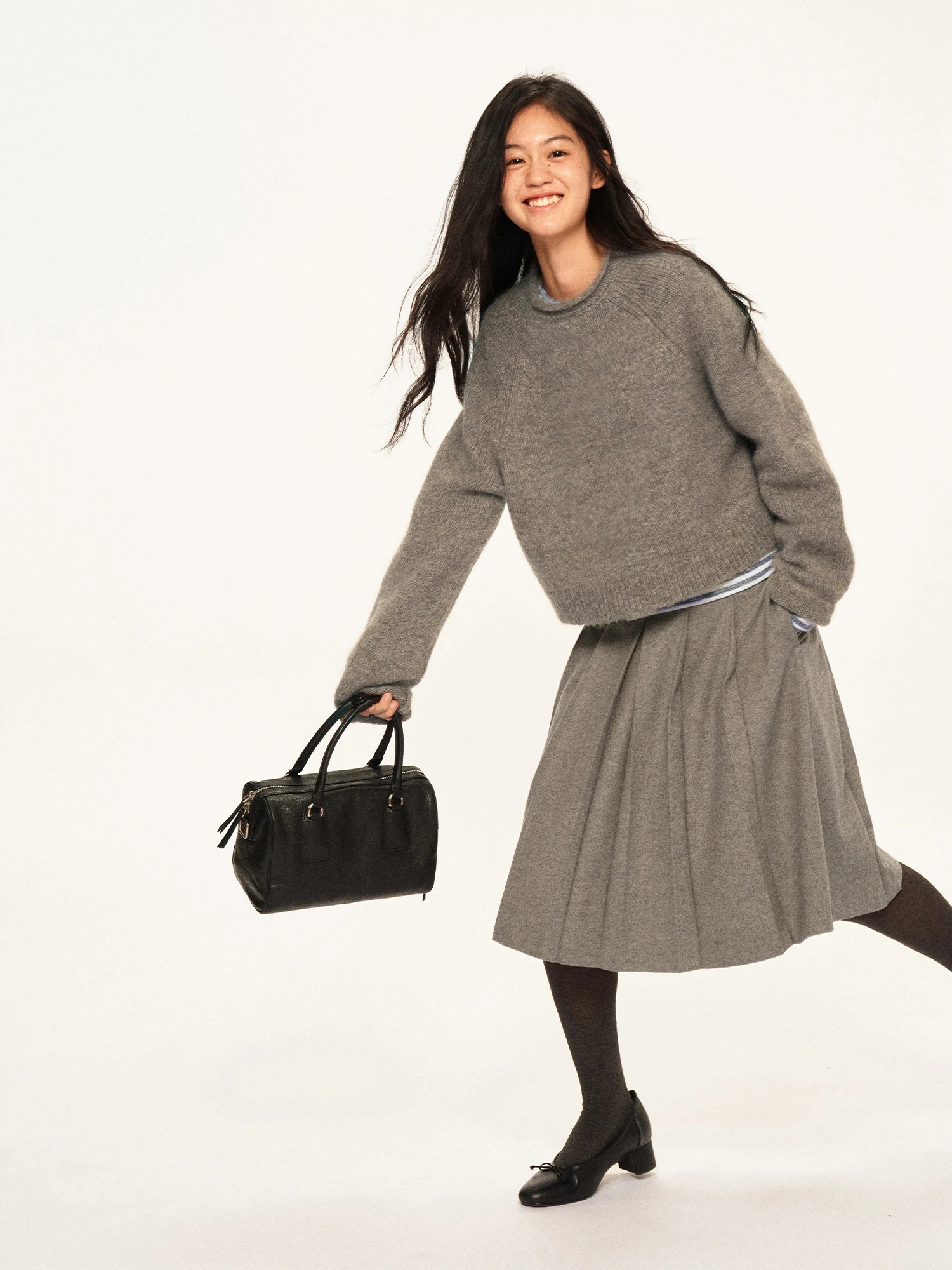 HaveRice Restaurant Autumn Letter Half Skirt Woolen Weave Pleated Versatile  Skirt Women's mid Waist A-Line Skirt
