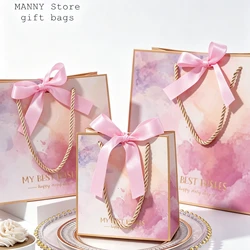 10x Marble Gift Bag Box Pink Paper Bag holiday Party Wedding Favors Packaging Baby Shower for guests for small usinesses carton