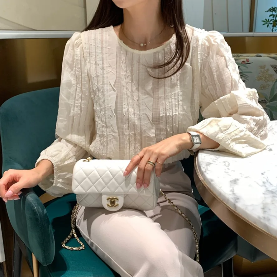 

Весна 2026: Корейская шикарная женская блузка с длинным рукавом и круглым вырезом, модная, с бахромой, прямого кроя, из полиэстера