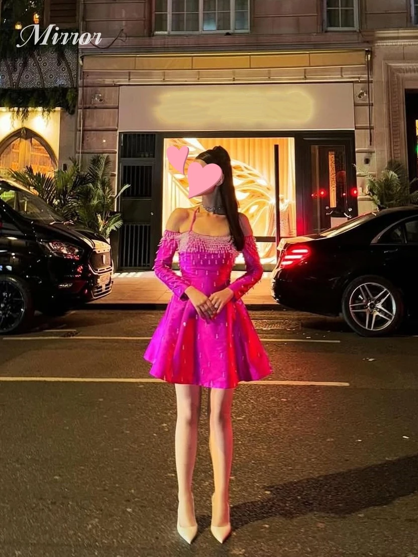 

Mirror Dress Elegant Vintage Sweet Rose Red Crystal Short Boat Neck Customize Formal Occasion Prom Dress Evening Party Gowns