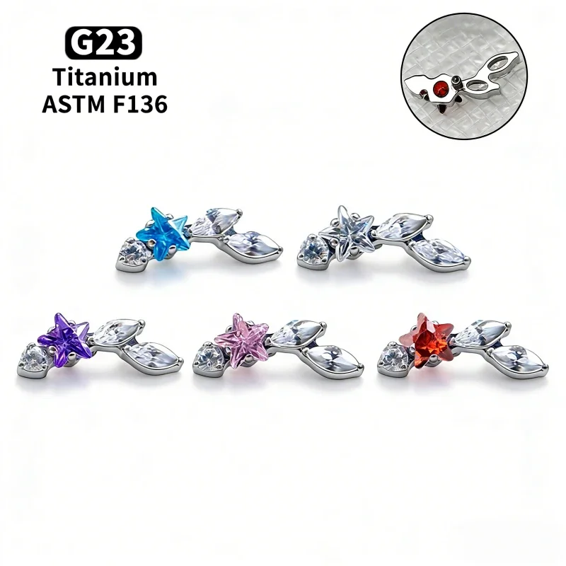 F136 Titan Stern Pferdeauge Zirkonia Lippenpiercing Ring Innengewinde Labret Tragus Helix Knorpel Nase Schmuck Ohrringe – Detail 1