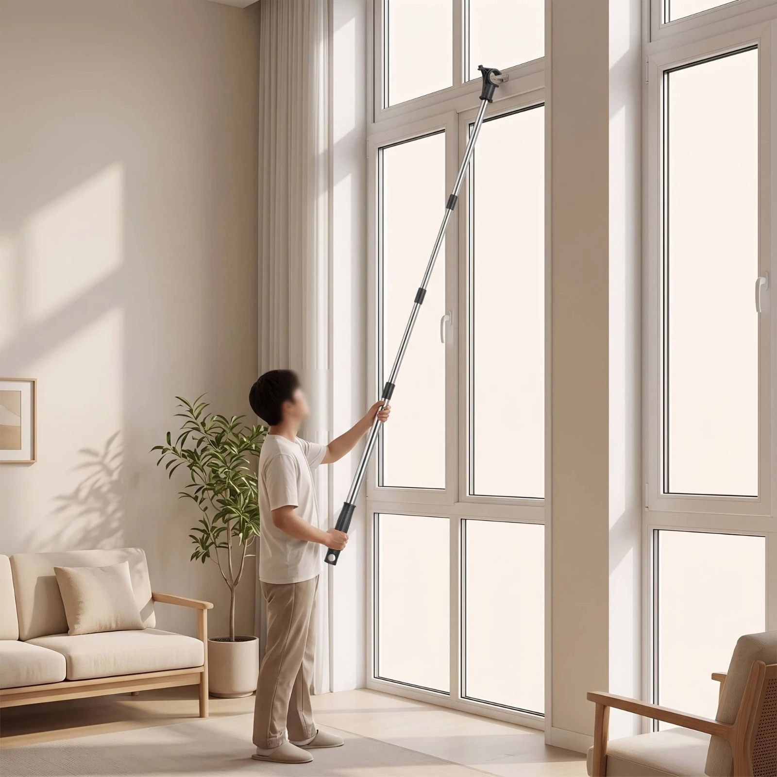 Telescopic Skylight Pole with Hook Extendable Telescoping Skylight Pole with Hook Window Opening Rod Long-Reach Wand for Loft