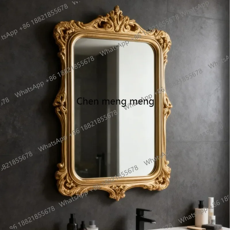 A139European carved dresser cosmetic mirror light luxury French bathroom bathroom mirror wall-mounted decorative enigma mirror