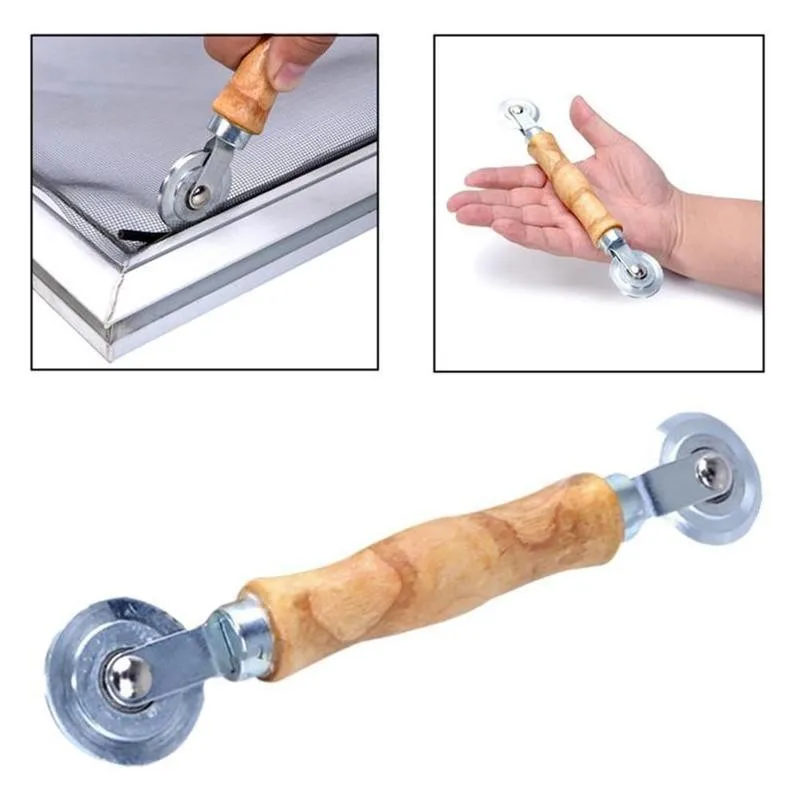 Wooden Handle And Steel Wheels Rolling Tool Handles For Double Wooden Windows Installing Household Screen Door Hand Spline Rolle