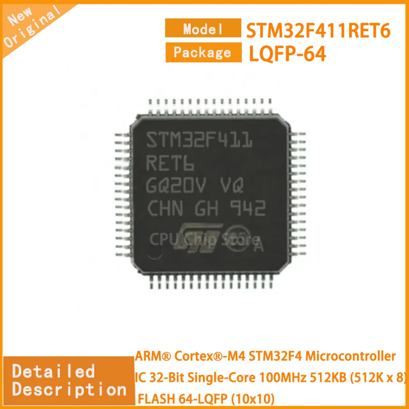 5Pcs/Lot   New Original  STM32F411RET6 STM32F411 LQFP-64  Microcontroller IC 32-Bit Single-Core 100MHz 512KB (512K x 8) FLASH