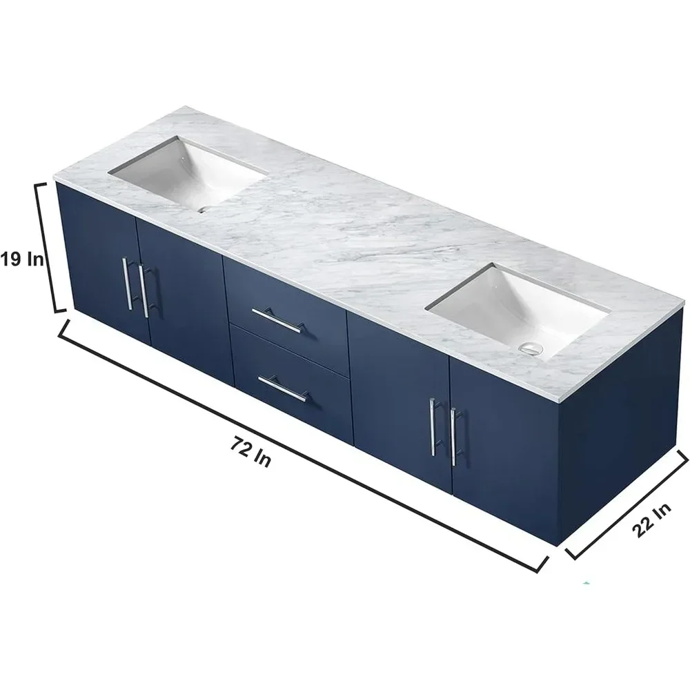 72 in. W x 22 in. D Navy Blue Double Bath Vanity and Carrara Marble Top