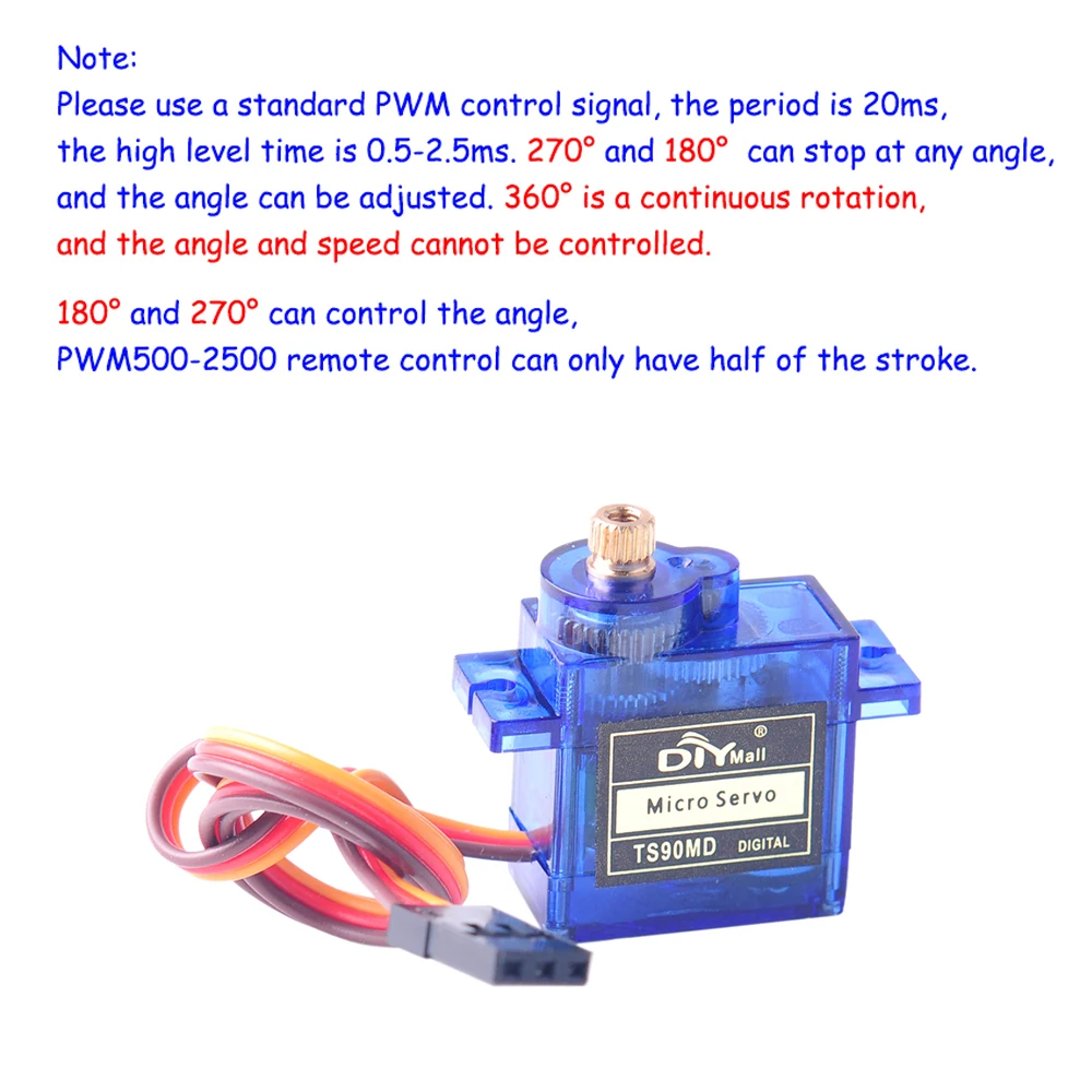 RCmall TS90MD Micro 9g Digital Servo Full Metal Gear SG90 90/180/270 Degree Adjustable Speed 360 Degree Continuous Rotation