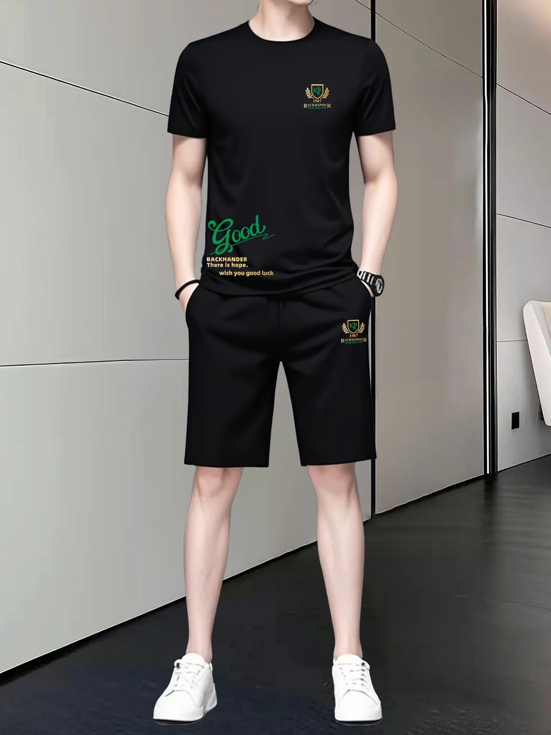 ice-silk-summer-men's-sportswear-set-short-sleeve-shorts-fashionable-casual-trendy-two-piece-set-comfortable-nylon-spandex