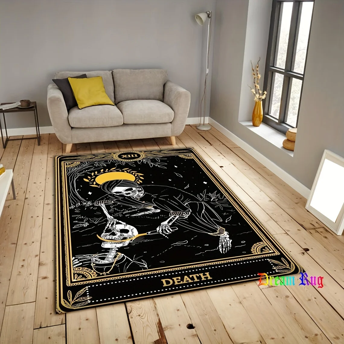 Halloween Skeleton‑Scythe Printed Rug, Spooky Decor for Living‑Room, Kitchen & Indoor Home Use