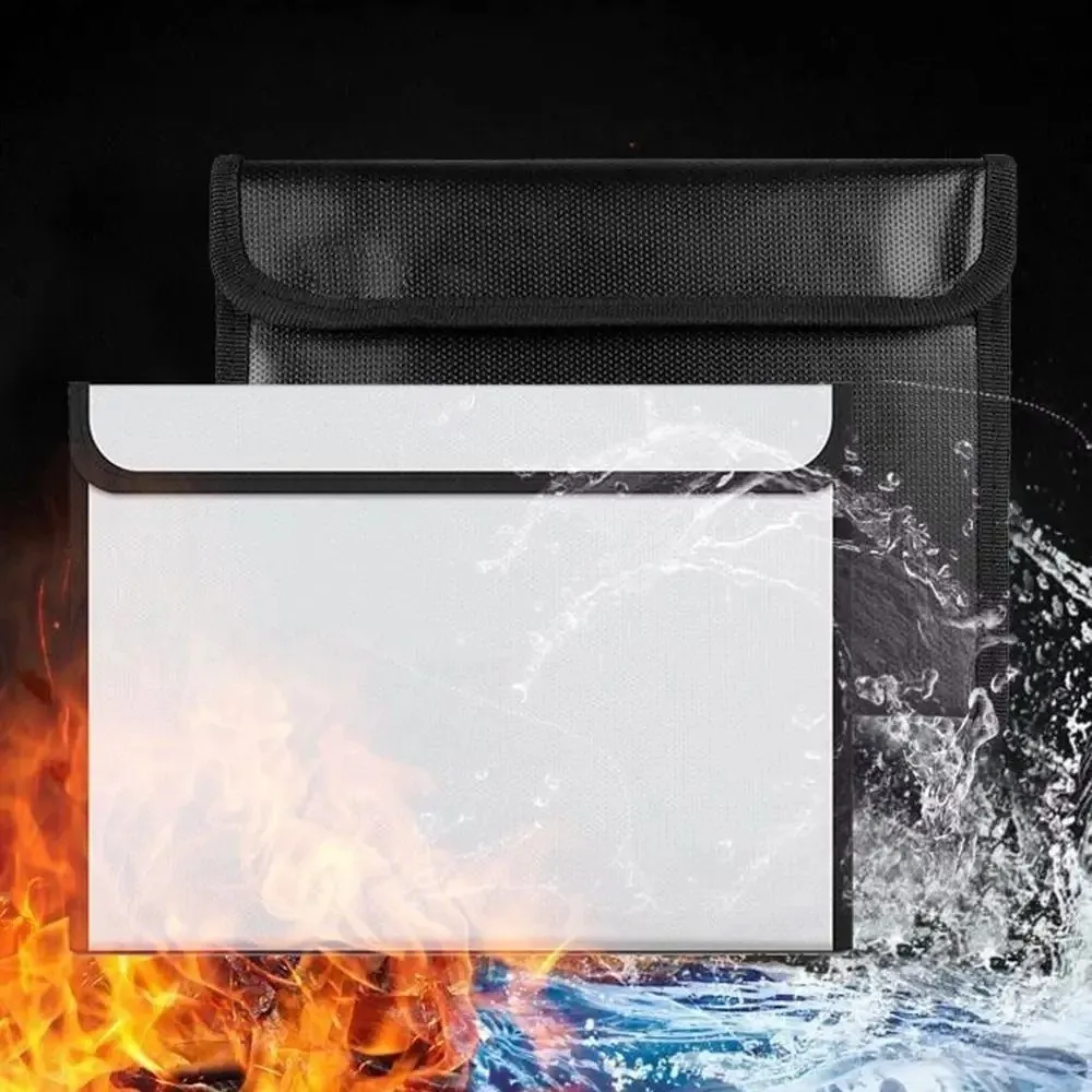 Waterproof Fireproof Document Bag Heat-resistant Top Handle Cash Safe Storage Pouch with Sticky Strip Zipper Closure Storage Bag
