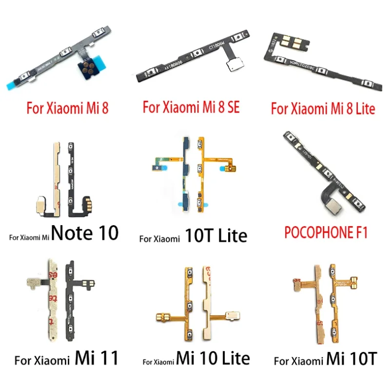 Power On Off Key Flex Cable For Xiaomi Mi 8 9 se Lite Mi 9T 10T 10 Note 10 Pro Lite Side Volume Button Replacement parts