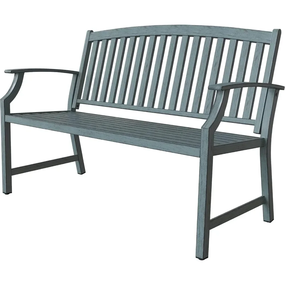 

Farmhouse Outdoor Bench, Garden Benches with Anti-Rust Aluminum Steel Metal Frame, Faux Wood Grain Finish for Front Porch