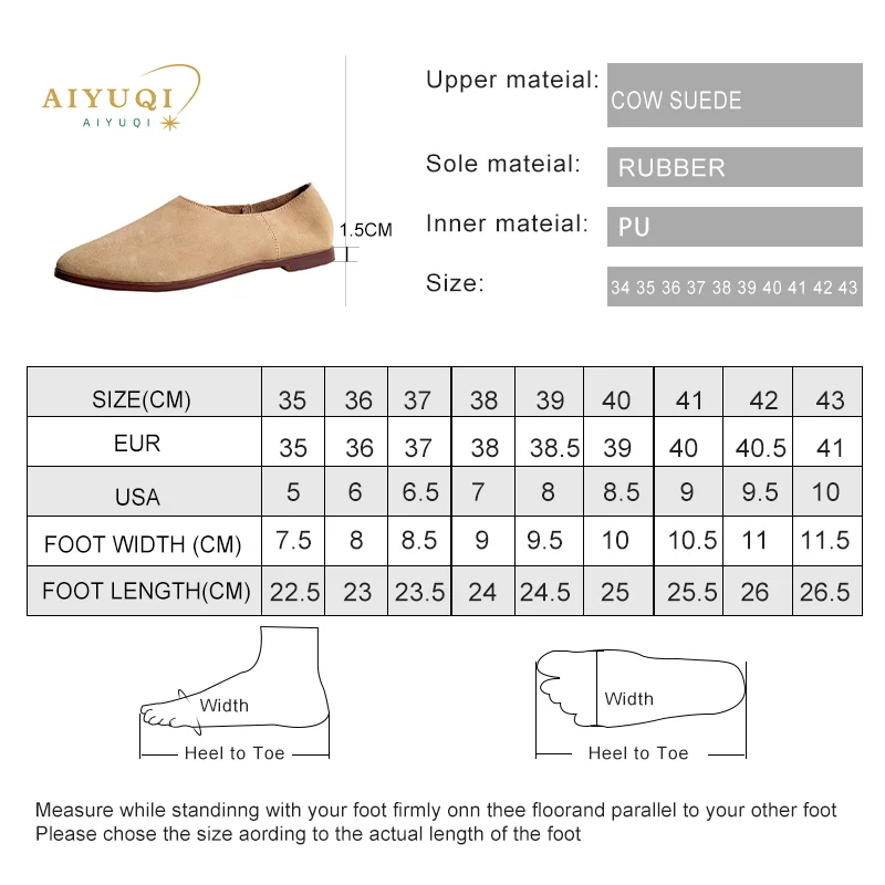 AIYUQI Ballet Flats Women\'s Shoes Genuine Leather Large Size 41 42 43 Pointed Toe Women\'s Loafers