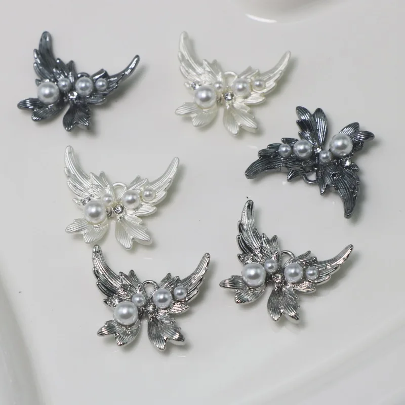 5PCS/ Zinc-plated Alloy with Pearl Inlay Butterfly DIY Earrings Pendant Bracelet Necklace Jewelry Accessories