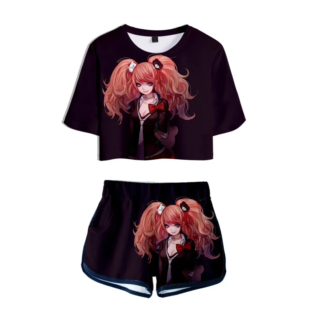 Anime Danganronpa Monokuma Cosplay T-shirt + Shorts Suit Women Girls Summer Sexy 3D Printing Short Sleeve Sportswear C36M238