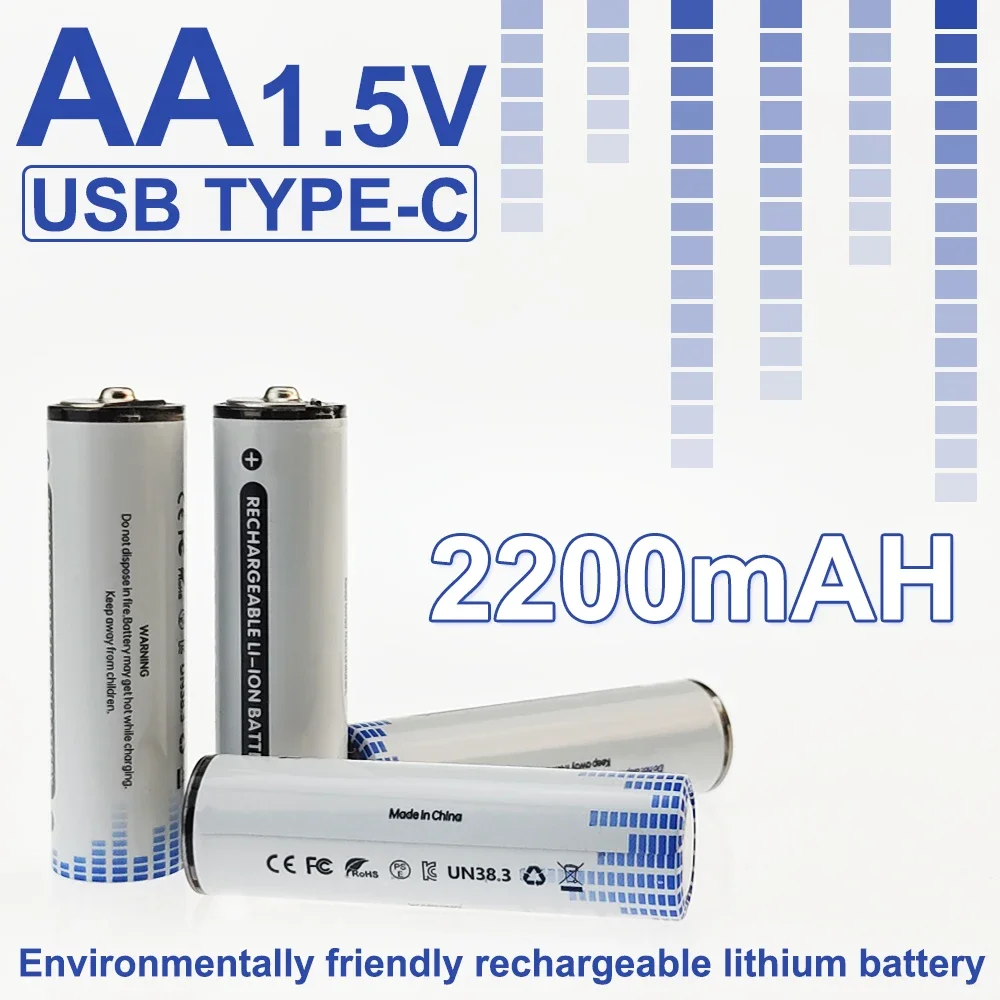 Fast charging 1.5V AA lithium ion battery with 2200/2500mah capacity and USB rechargeable lithium USB battery for toy keyboard