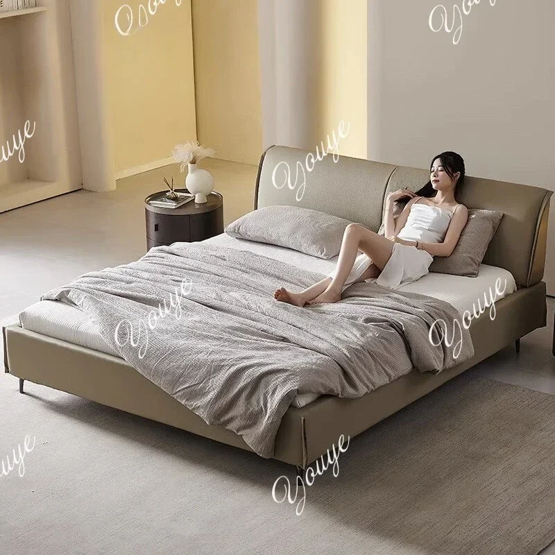 

PW C Modern Leather Wingback King/Queen Soft Bed Frame With Upholstered Headboard Can Be Customzied