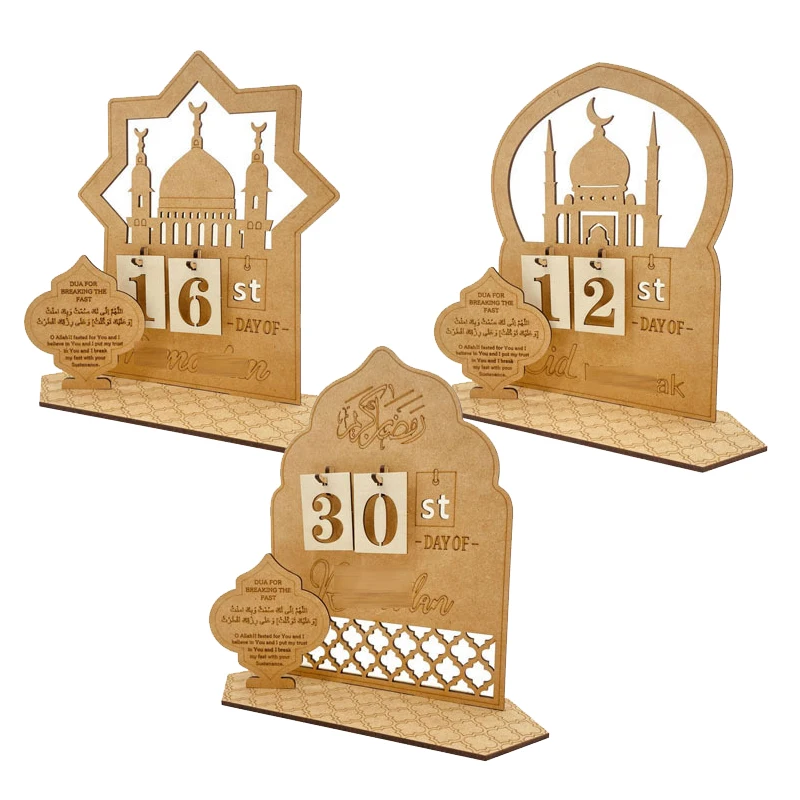 

2024 Ramadan Countdown Calendar Wooden Eid Mubarak Ornament Kareem Ramadan Decoration For Home Islamic Muslim Party Gift AL Adha