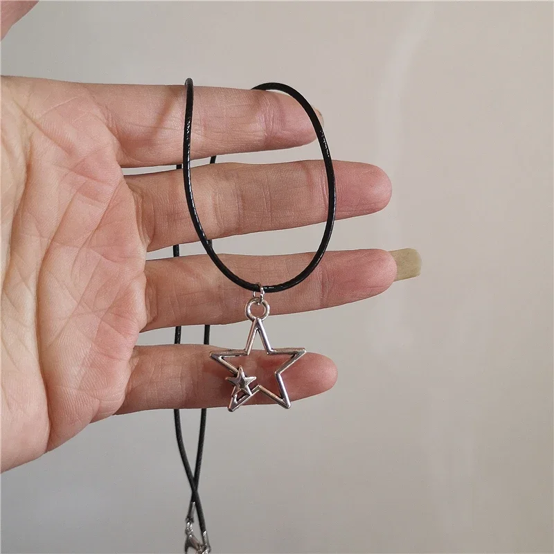 Kpop Punk Grunge Silber Farbe Stern Kreuz Anhänger Halskette Für Männer Frauen Paar Vintage Ästhetischen Schmuck Y2K EMO Zubehör – Detail 7