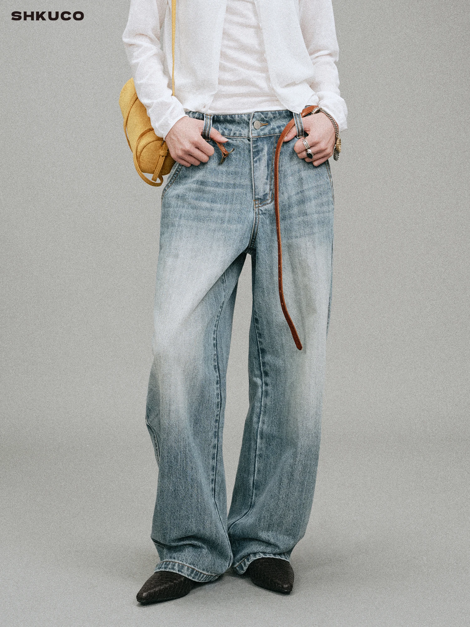 Low Waist Wide Leg Casual Jeans Retro Washed Floor-Length Comfortable Cotton Straight Cut Women's Premium Denim Trousers