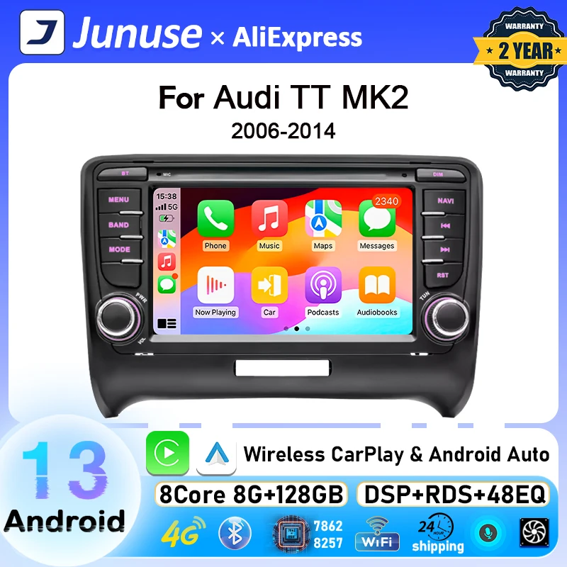 Junuse 7 inch For Audi TT MK2 8J 2006-2014 2din Car Radio Autoradio Android Auto Carplay Multimedia DVD Player Navigation GPS EQ