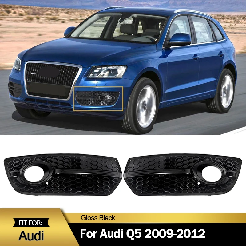 

SAIQINGSP Front Bumper Fog Light Cover Grill For Audi Q5 Standard 2009 2010 2011 2012 Fog Lamp Mesh Grille Car Accessories 8R0807681E 8R0807682E