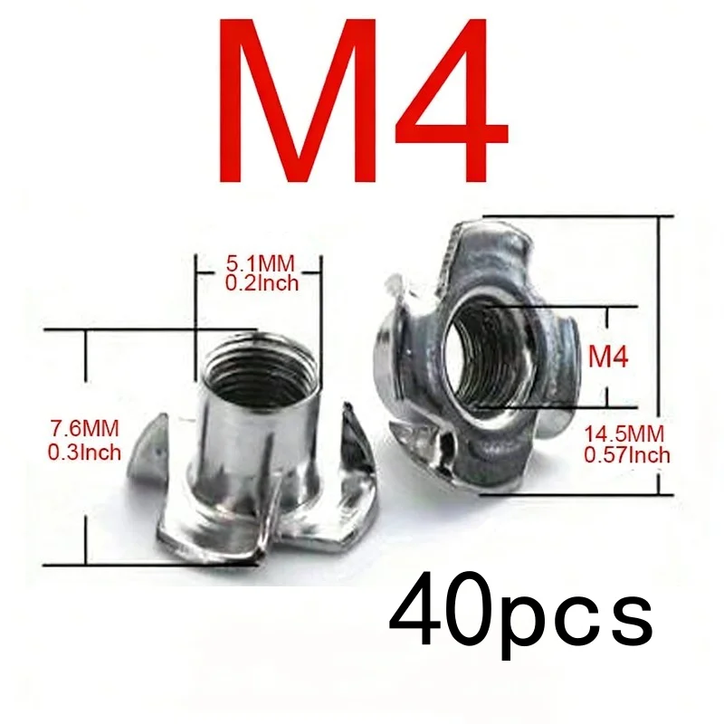 40-set M4 Four-claw Nut Anti-slip Full Thread Durable Sturdy For Safety Fixing of Climbing Gear Brackets Furniture