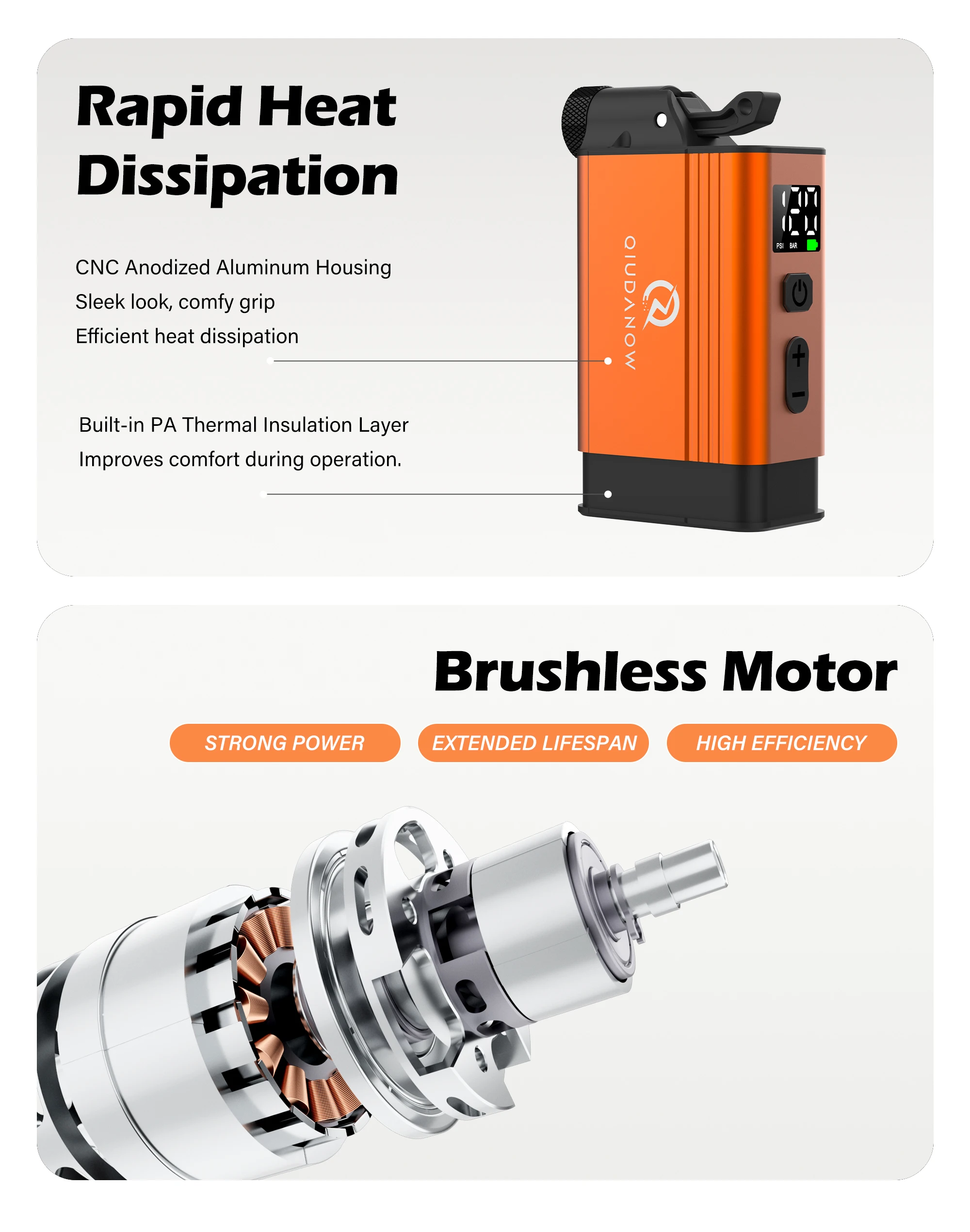 Mini-Elektrofahrradpumpe 120PSI Kabellose Reifenpumpe Bürstenloser Motor Digitales Manometer Typ C Tragbare Luftpumpe für MTB und Rennrad – Detail 7