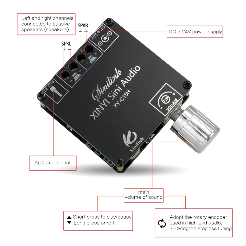 XY-C15H Dual Channel Mini Bluetooth Audio Speaker Small Power Amplifier Board Circuit Board 20W+20W Class D Pure Digital Module