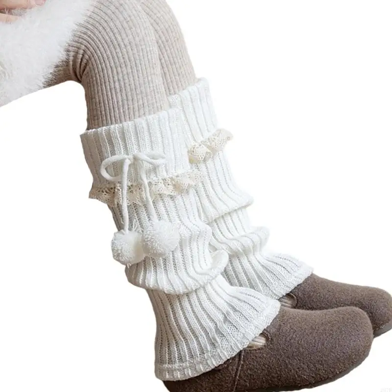 

2025 New Lace Frilly Leg Warmers Winter Warm Knitted Leg Sleeves Baggy Cuffs Ankle Heap Socks Bows Lace Up Long Leg Socks Gifts