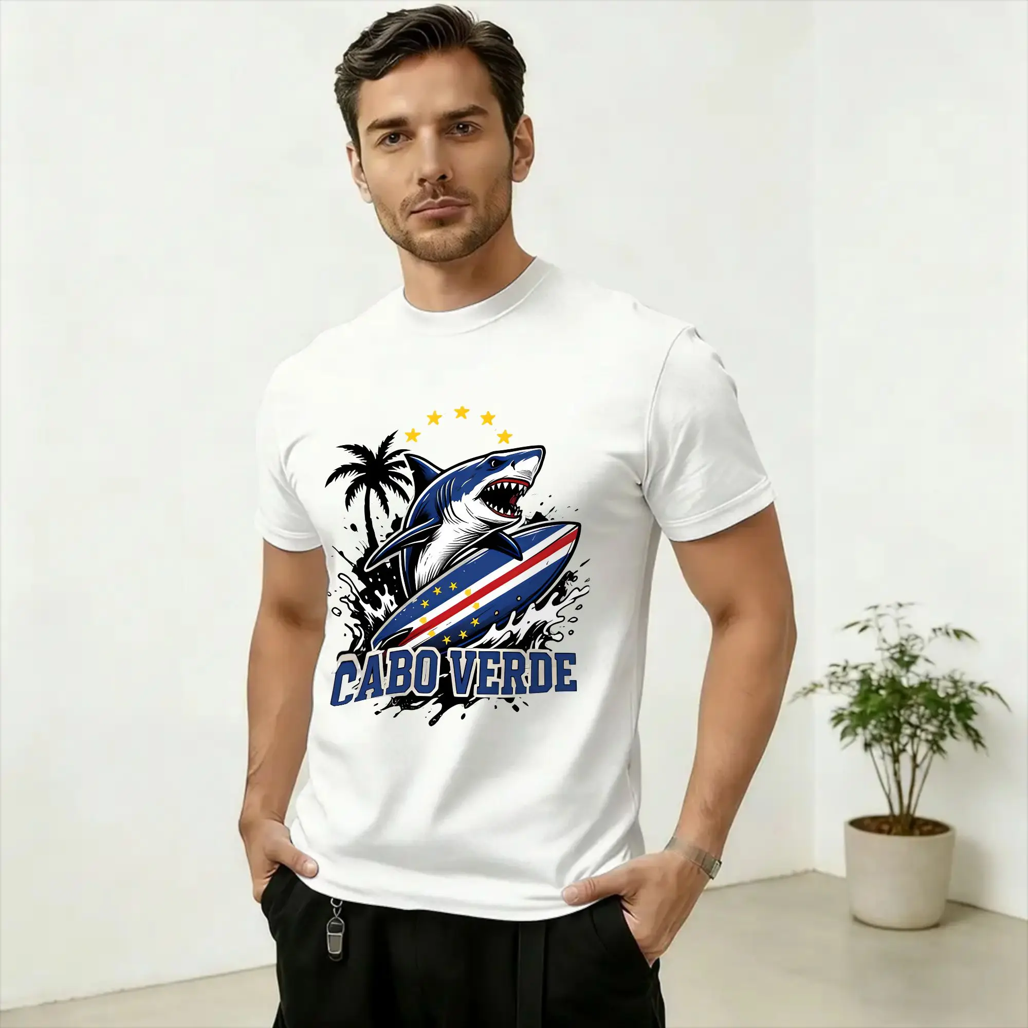 Cabo Verde Art Men's T Shirt  Novelty Tee Shirt Short Sleeve Round Collar T-Shirts Pure Cotton Printed Tops