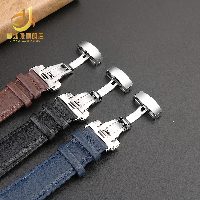 Genuine Leather Watch Strap for Casio EFB-680 GSTB400 GST-B400/B200 ECB-10YD Modification Watchband 24x14mm Bracelet Black Blue